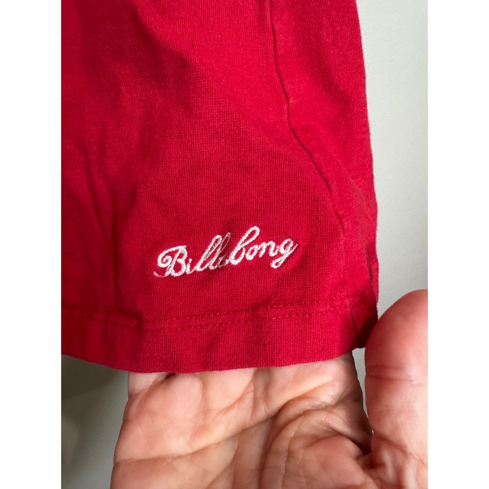 Y2K Vintage Billabong Red V-Neck Graphic Tee Skull Heart Shirt Sz M - Picture 4 of 6